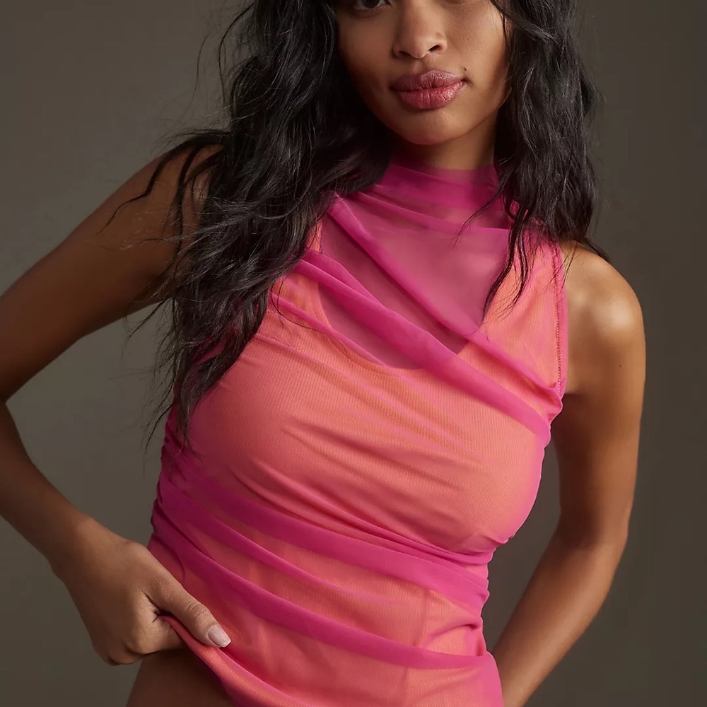 By Anthropologie Draped Mesh Tank